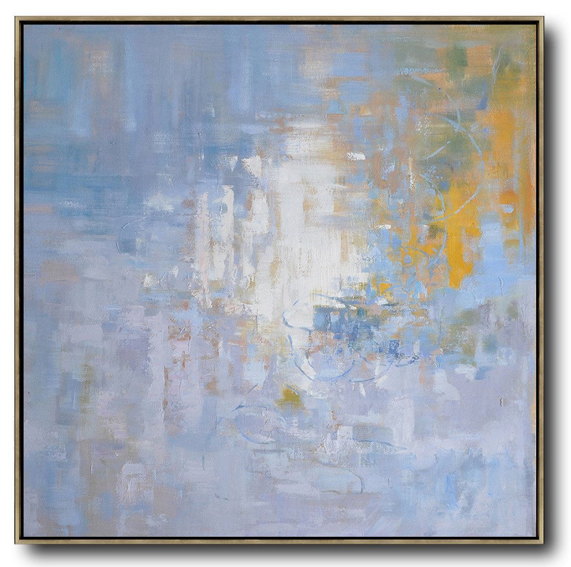 Abstract Painting Extra Large Canvas Art,Oversized Abstract Landscape Oil Painting,Giant Canvas Wall Art,Blue,Yellow,White.etc
